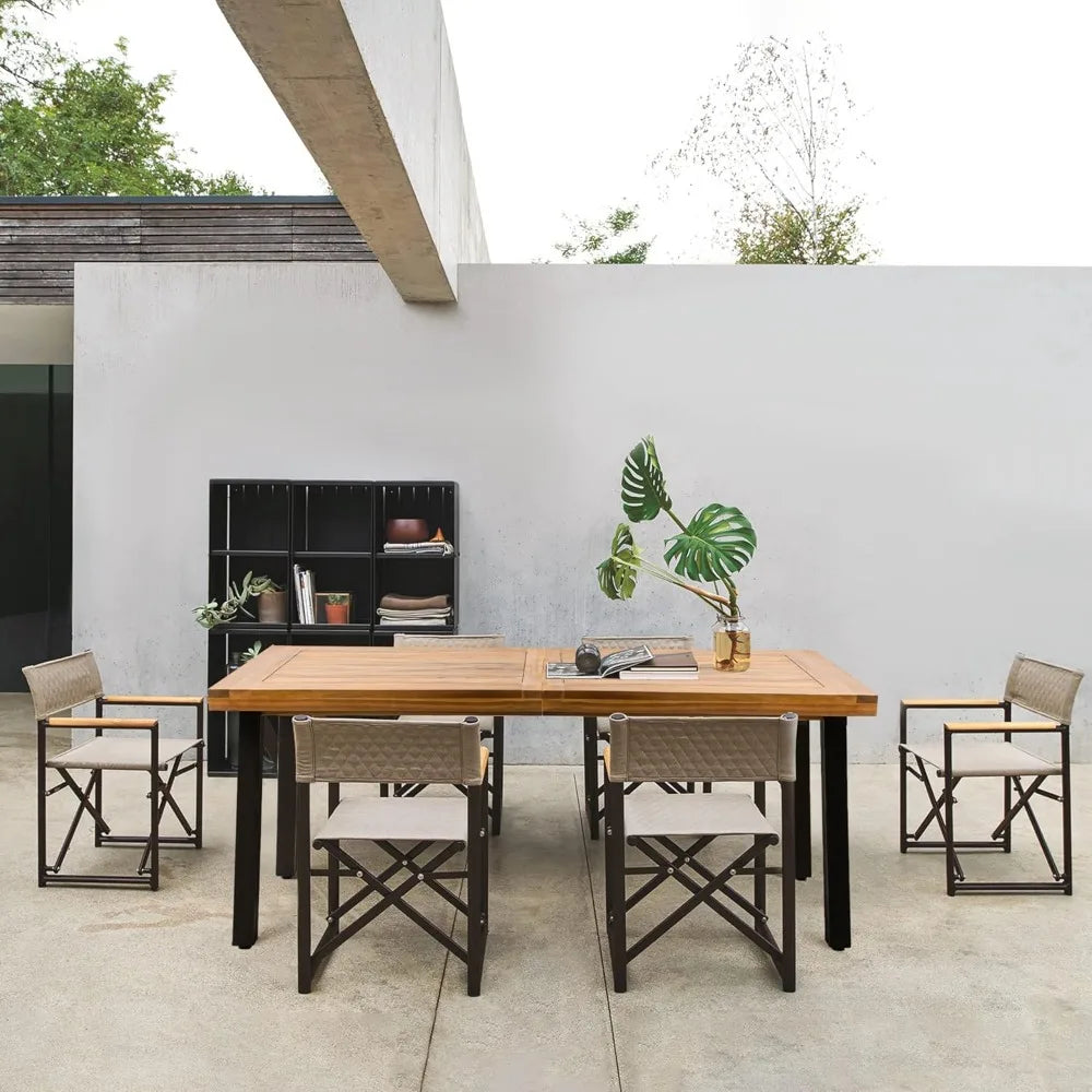 Acacia Wood Indoor/Outdoor Home Dining/Kitchen Table w/Iron Legs