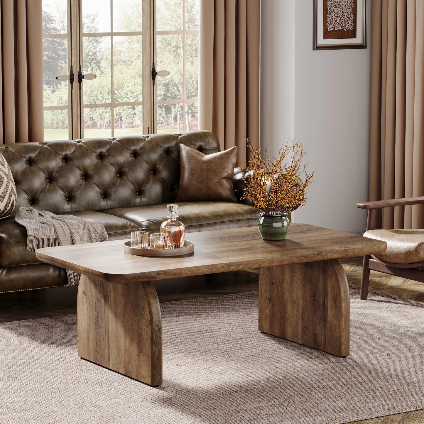 Farmhouse Rectangular Coffee Table with Sturdy Base