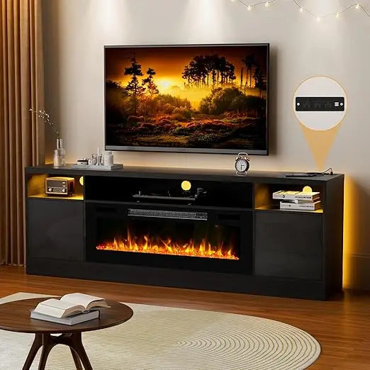 70'' TV Stand with 36'' Fireplace-LED Light Entertainment Center
