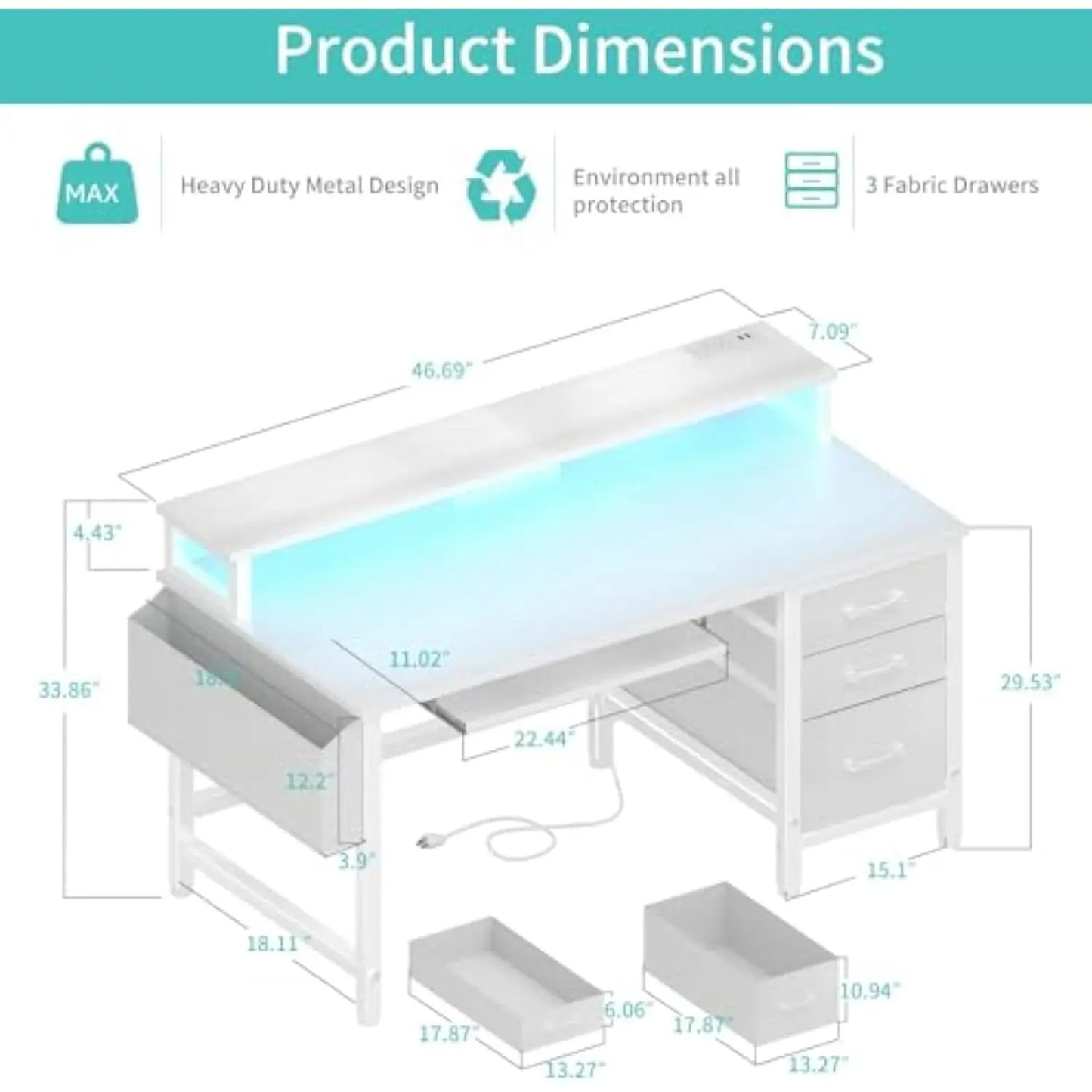 White Computer Desk with File Drawers Cabinet