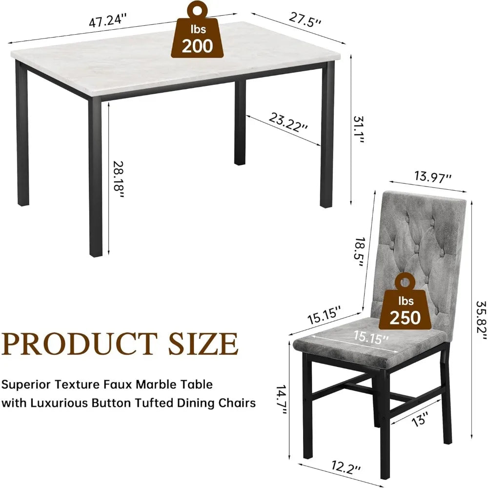 Faux Marble Small Kitchen/Dining Table Chairs Set For 4
