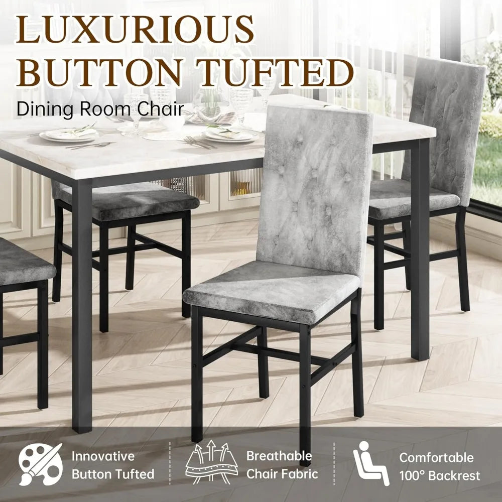 Faux Marble Small Kitchen/Dining Table Chairs Set For 4