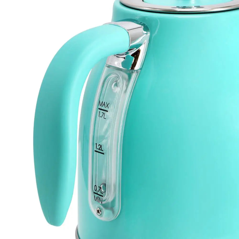 Retro-Style Electric Tea Kettle/2-Slice Toaster in Turquoise