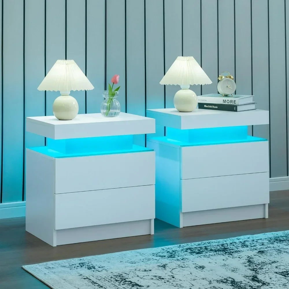 Nightstand Set of 2 LED and 2 Drawers