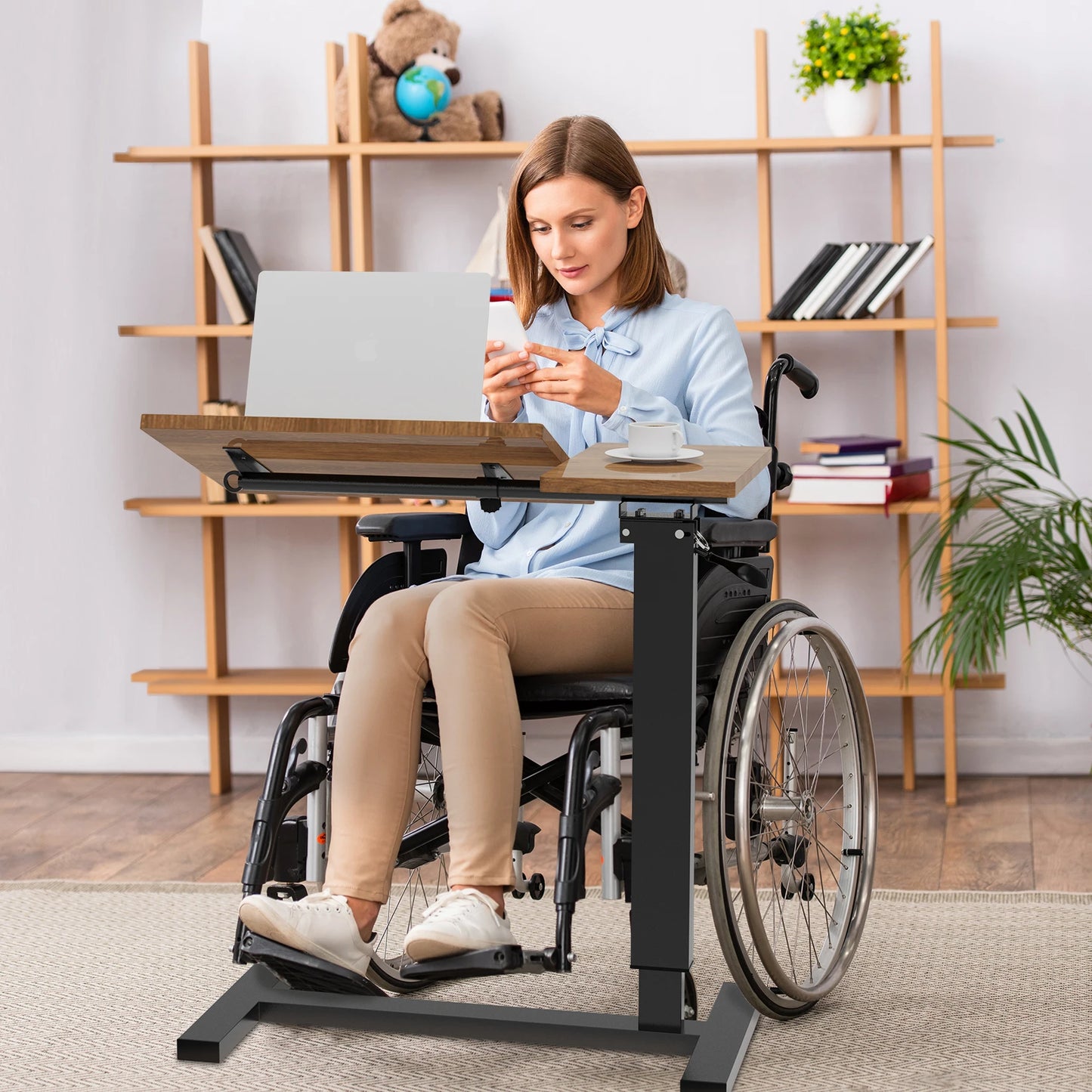 Adjustable Overbed Table w/Wheels w/Laptop Computer