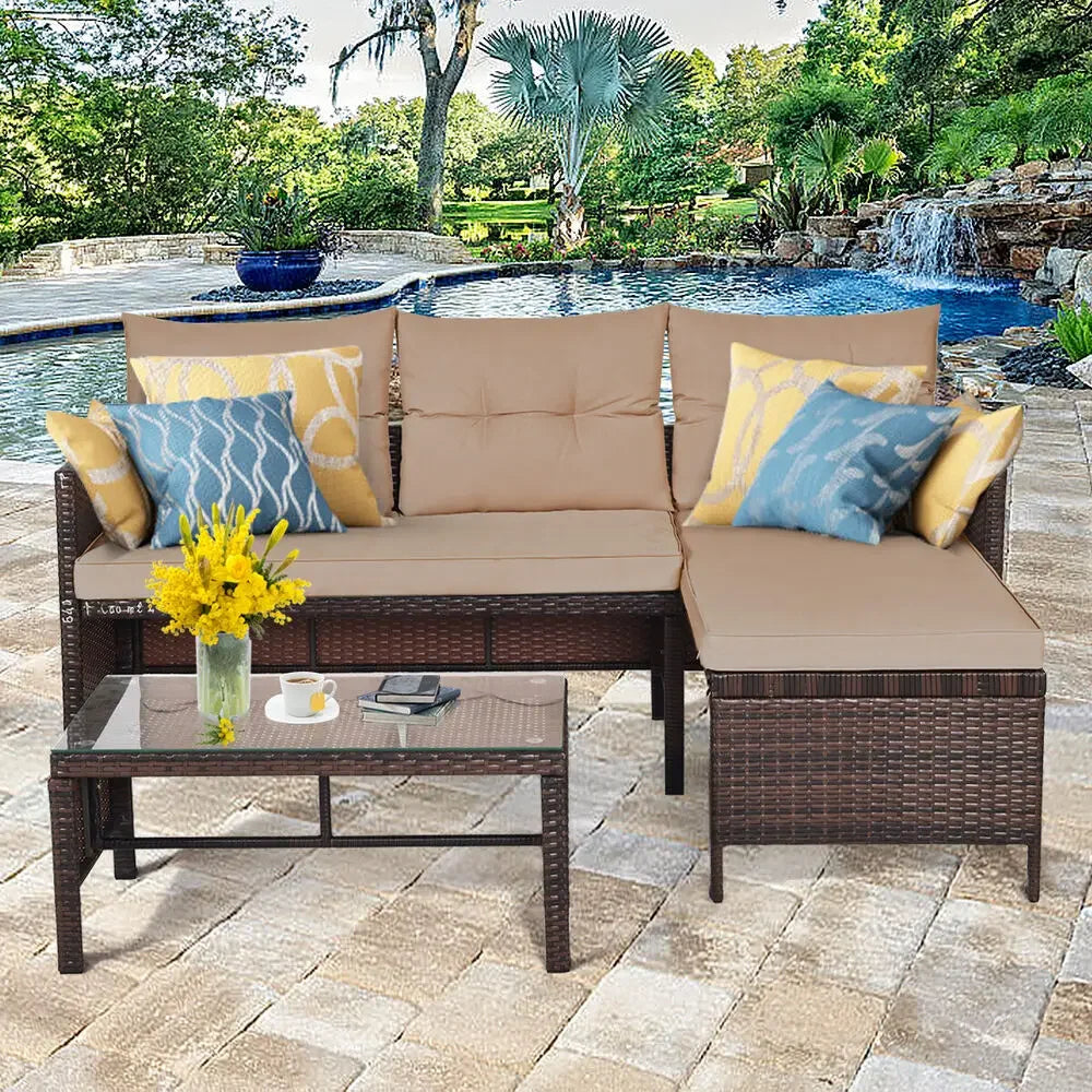 3 PCS Patio Wicker Rattan Sofa Set
