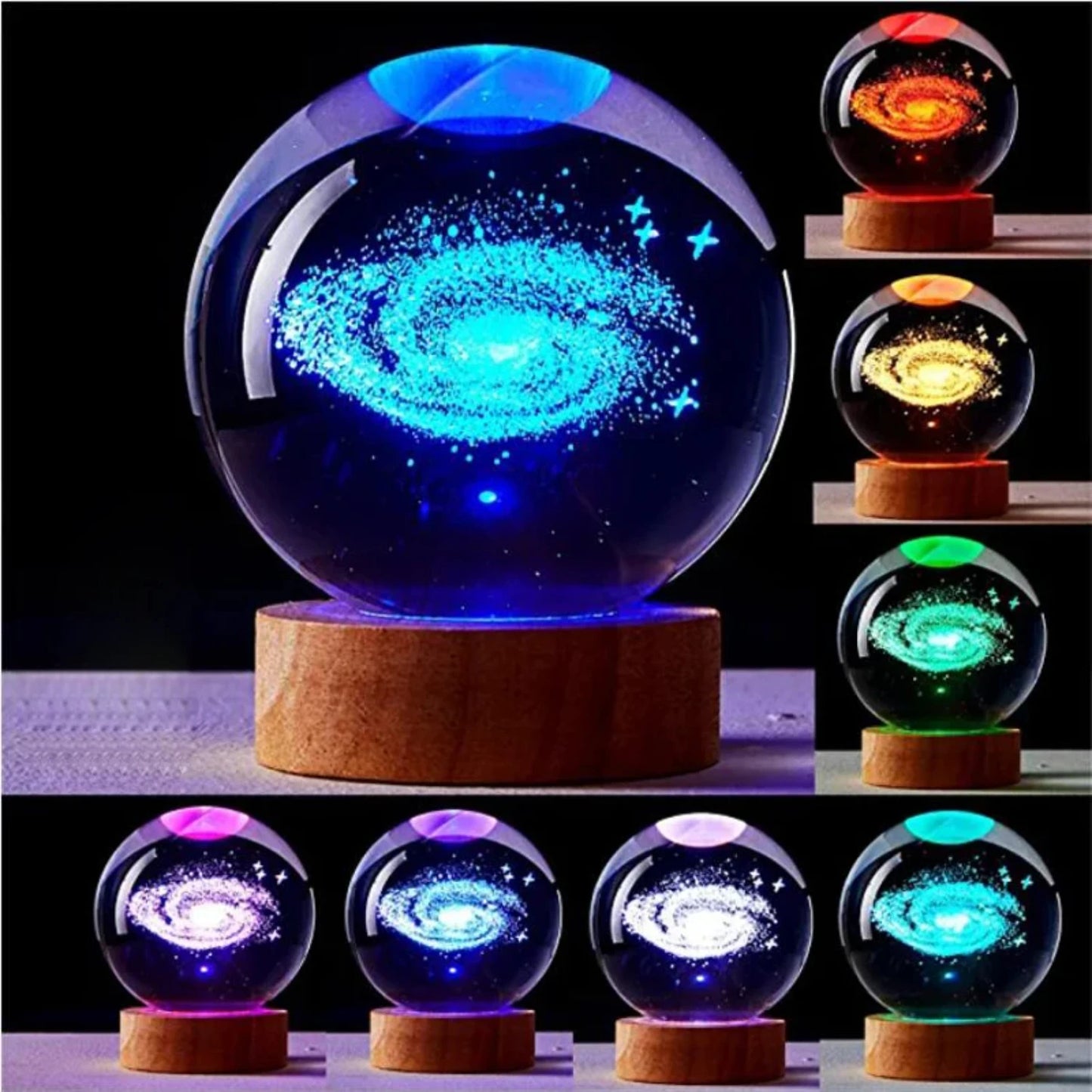 Beautiful 3D Crystal Ball Night Light w/Galactic System