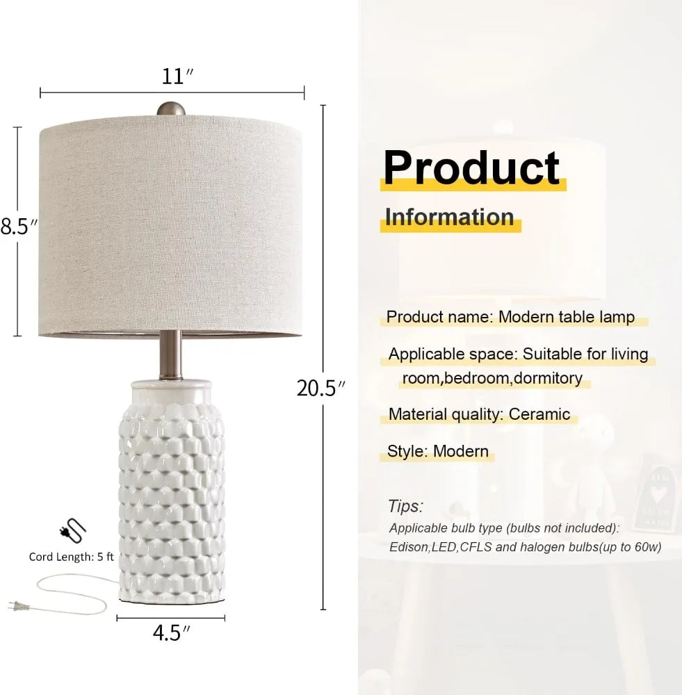 Modern Ceramic Bedside Lamp for Bedroom/Living Room Decor