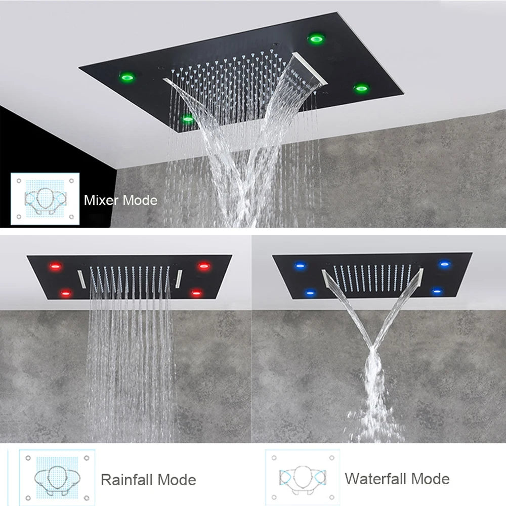 Black Ceiling Intelligent Remote Control LED Shower Head