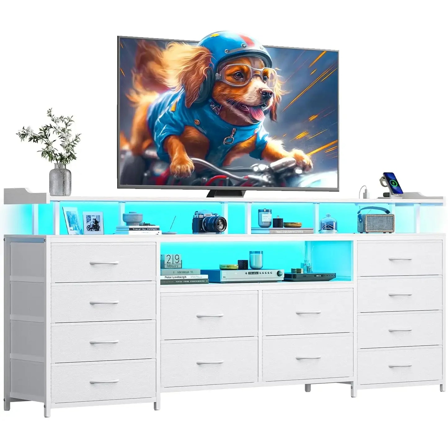 LED TV Stand Dresser with Power Outlets for 65 TV
