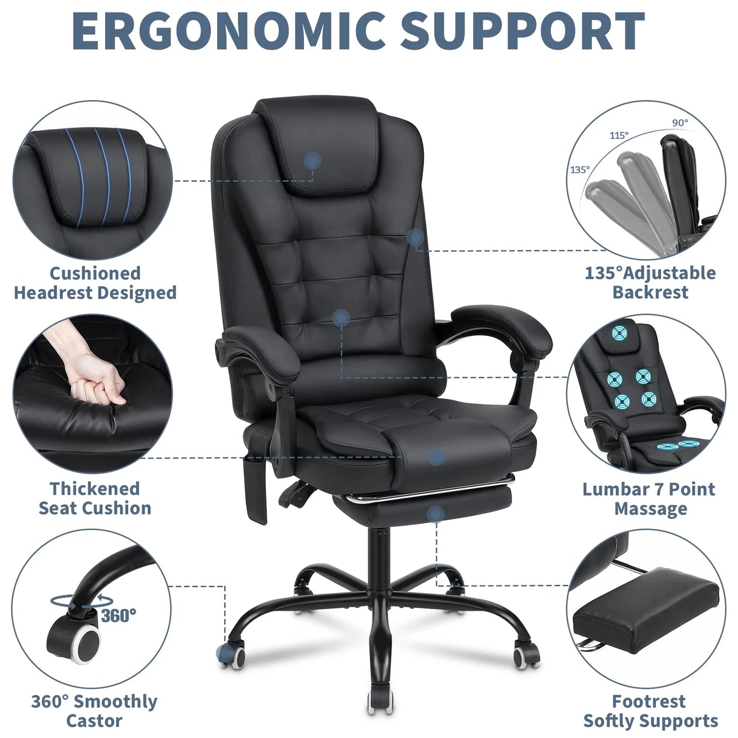 Executive Leather Massage Office Chair Massage w/Footrest