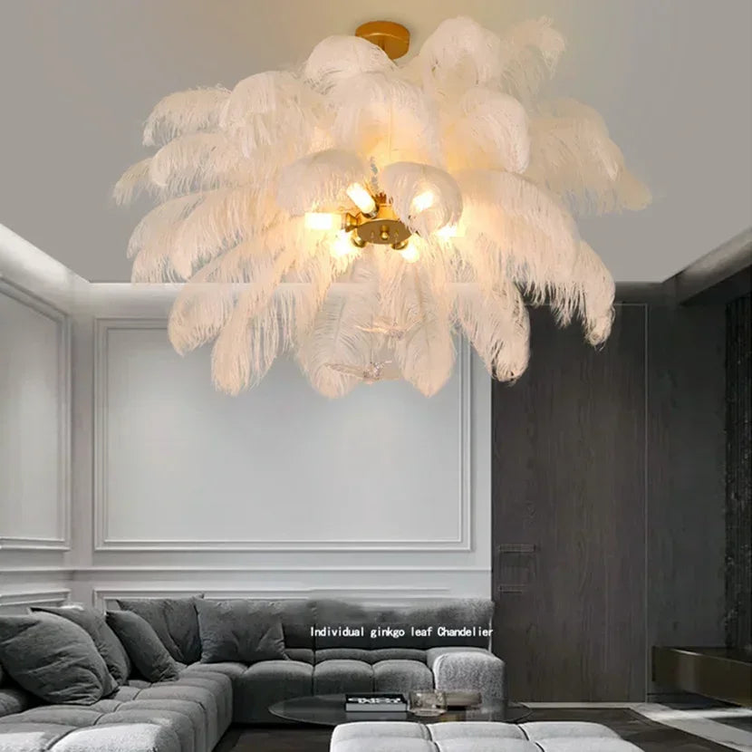 Luxury LED Ostrich Bird Feather Chandelier Lamp