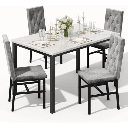 Faux Marble Small Kitchen/Dining Table Chairs Set For 4