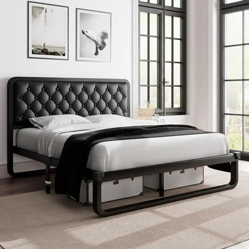 Queen Upholstered Bed Frame with Storage Space