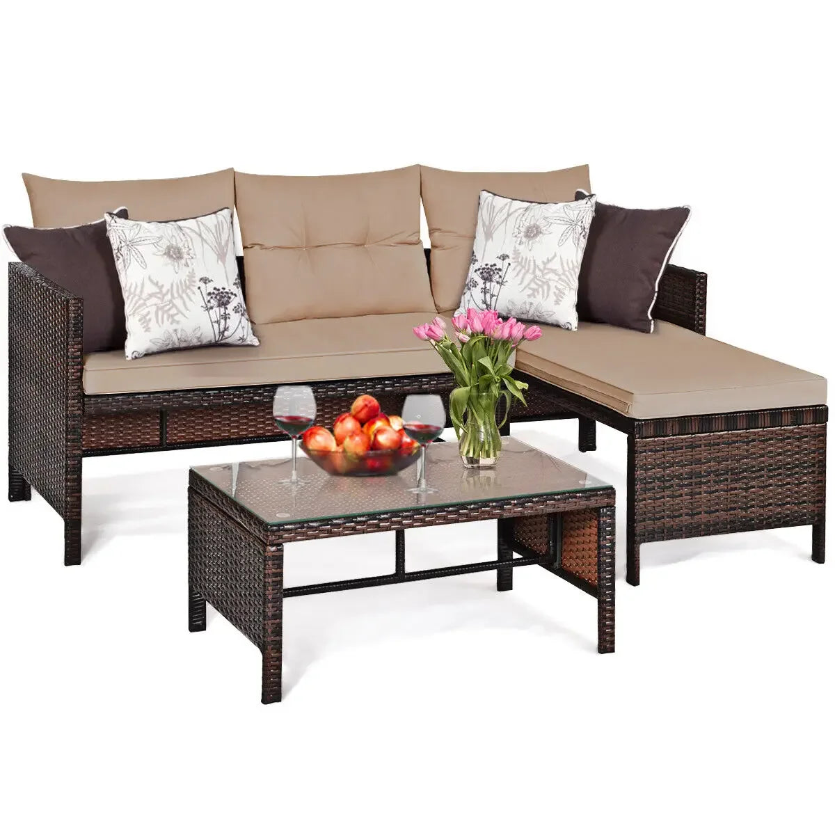 3 PCS Patio Wicker Rattan Sofa Set