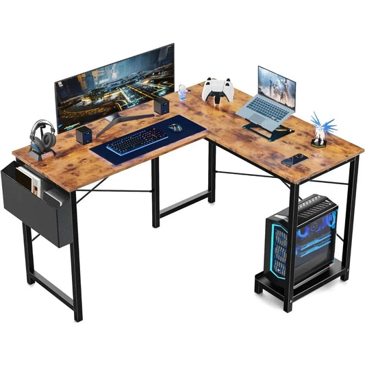 L-Shaped Computer Desk With Side Storage Bag