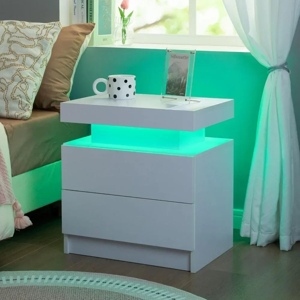 Nightstand Set of 2 LED and 2 Drawers