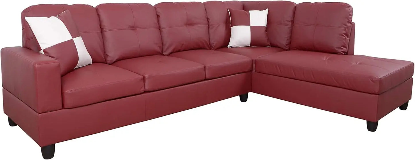 Living Room Leather Sectional w/Storage/Ottoman/Toss Pillows