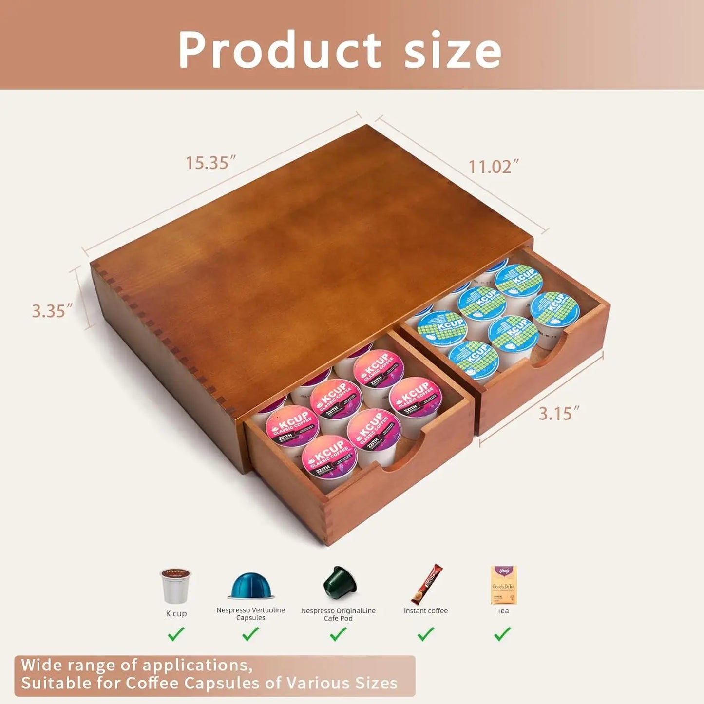 Wooden K Cup Organizer Storage Box Tea/Coffee Pod