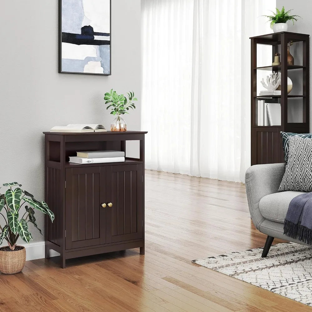 Bathroom Floor Storage Cabinet w/2 Doors/Adjustable Shelf