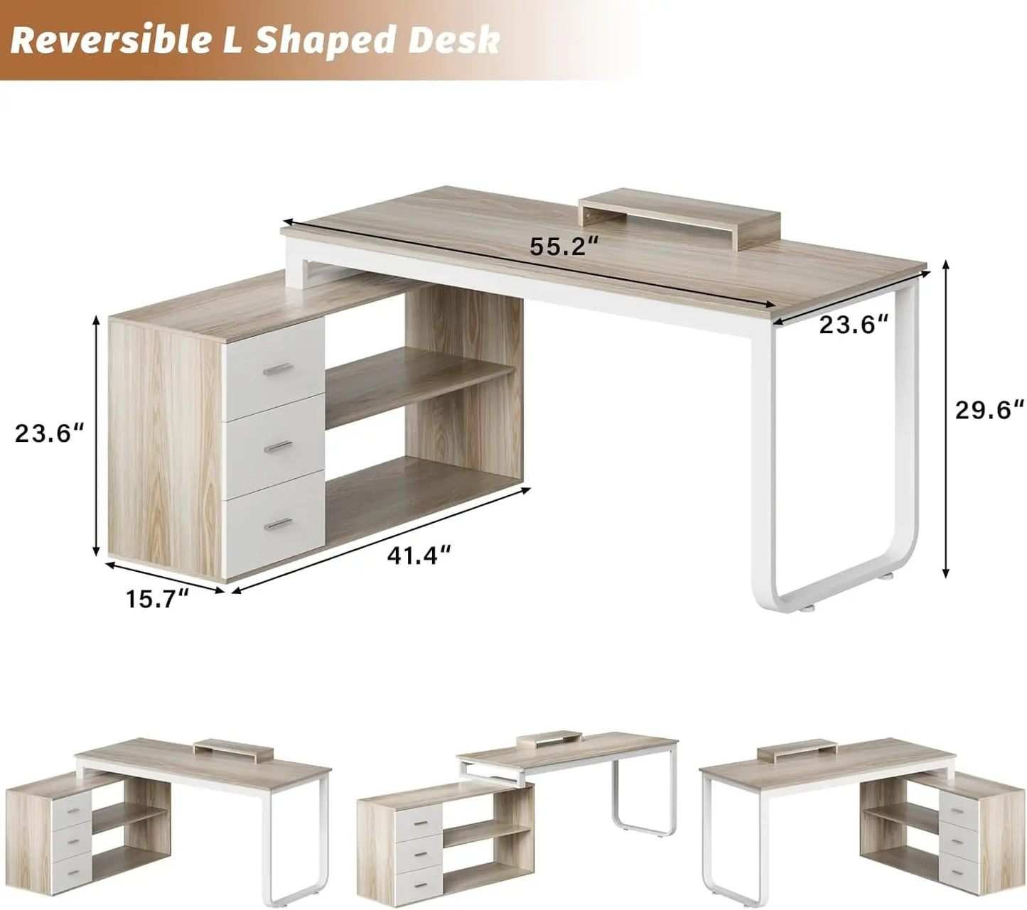 Home Office Computer Desk w/3-Drawers/Storage Shelves