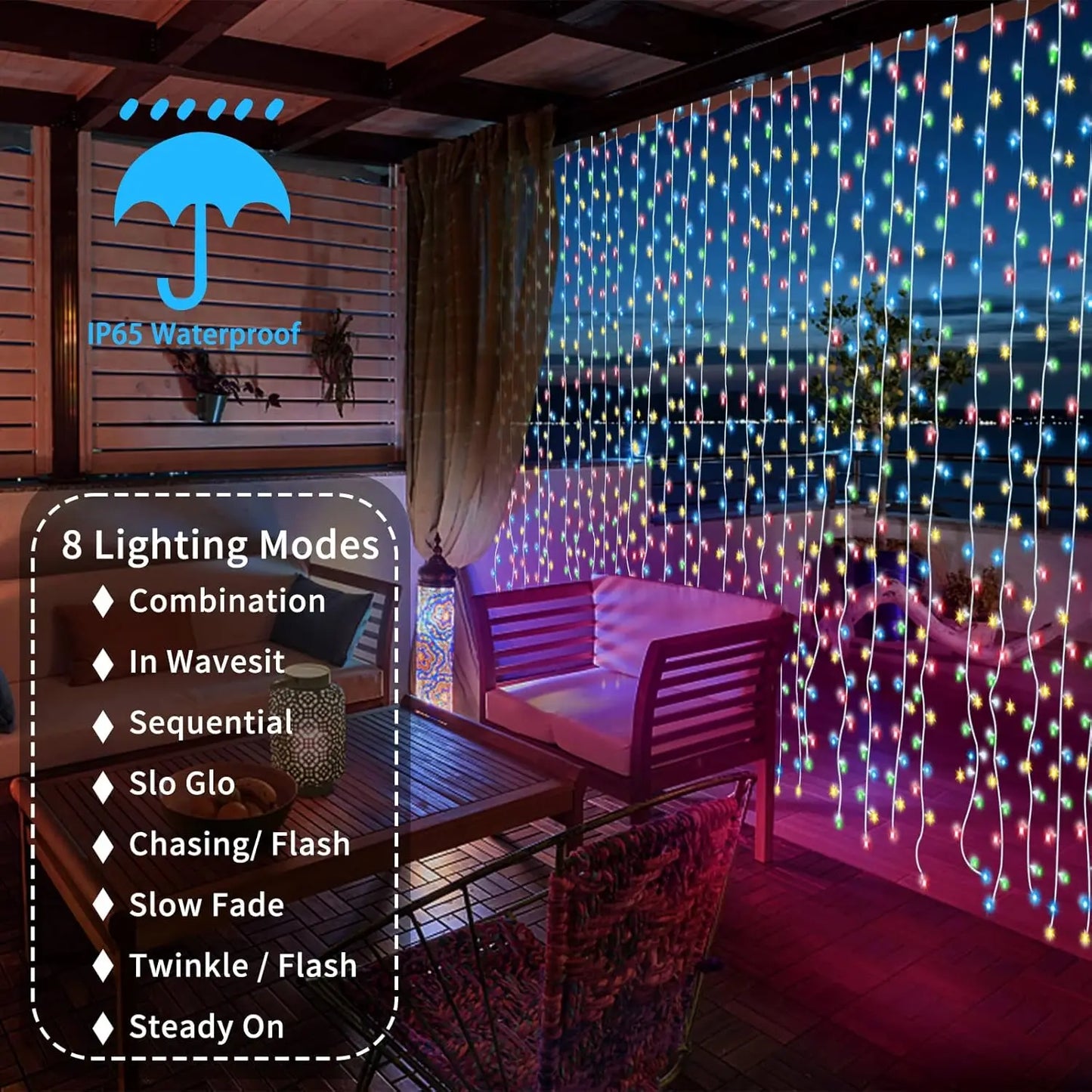 Solar Waterfall Fairy String Lights Decoration for Patio