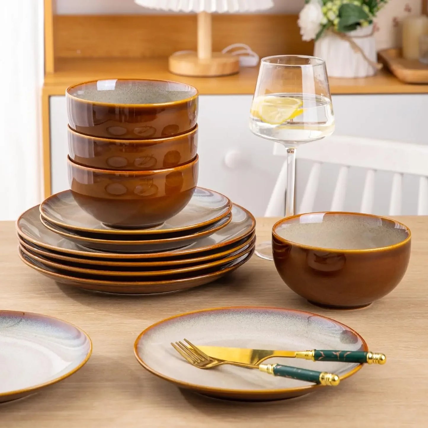 Ceramic Stoneware Coupe Plates and Bowls Sets