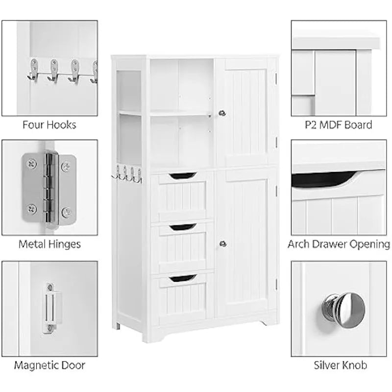 Bathroom Cabinet with 3 Drawers/2 Open Shelves/2 Doors