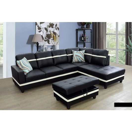 Living Room Leather Sectional w/Storage/Ottoman/Toss Pillows