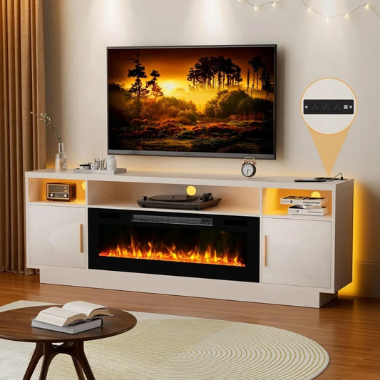 70'' TV Stand with 36'' Fireplace-LED Light Entertainment Center