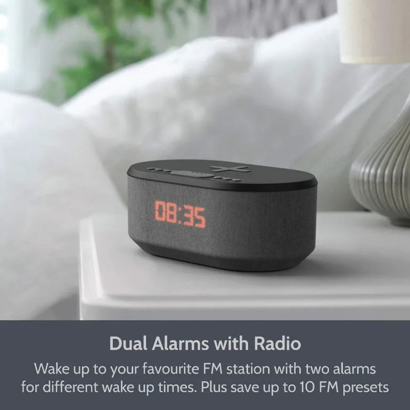 Alarm Clock Radio w/Wireless Charging/Bluetooth Speakers