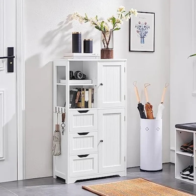 Bathroom Cabinet with 3 Drawers/2 Open Shelves/2 Doors