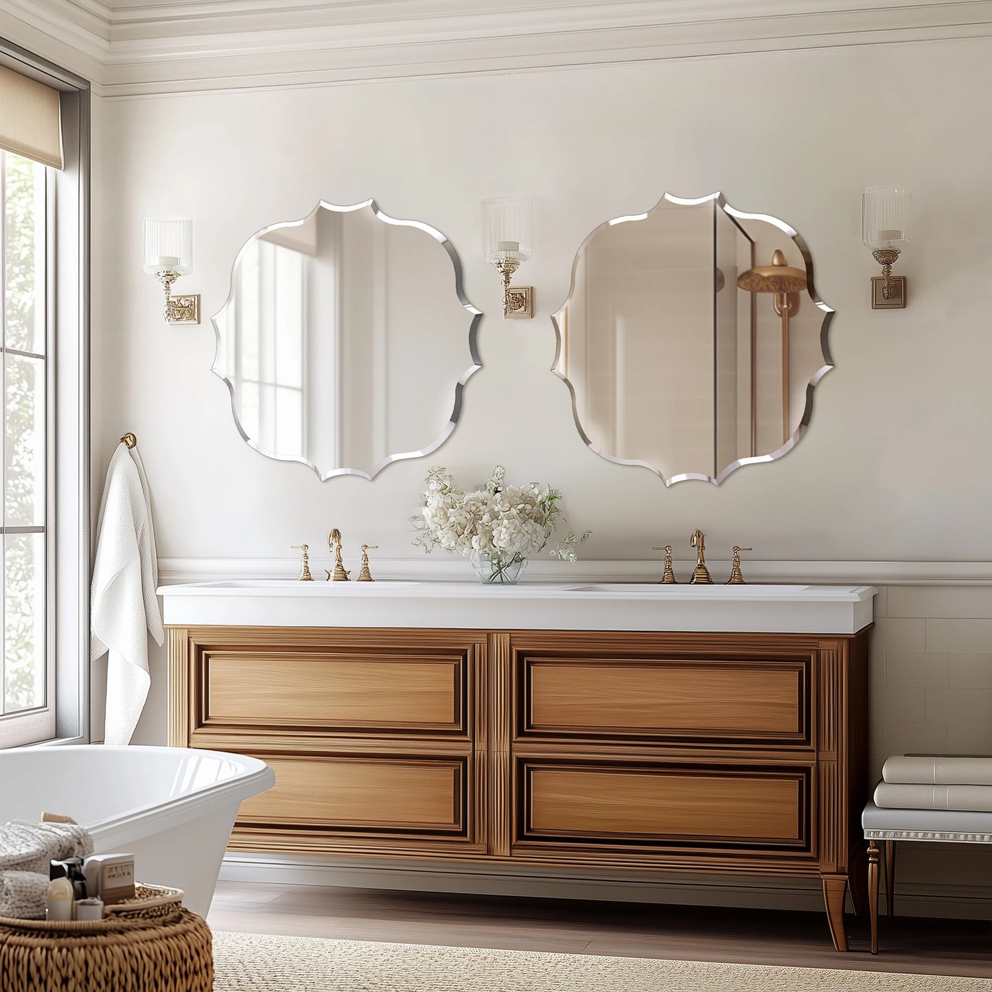 Scalloped Edge Beveled Frameless Bathroom Wall Mirror