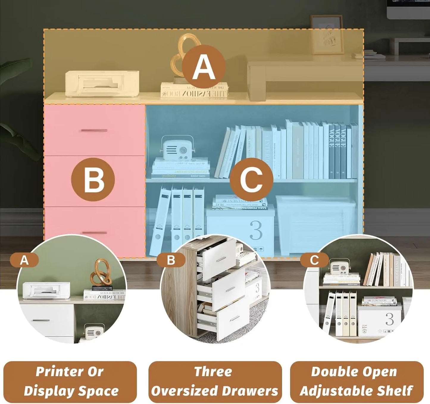 Home Office Computer Desk w/3-Drawers/Storage Shelves