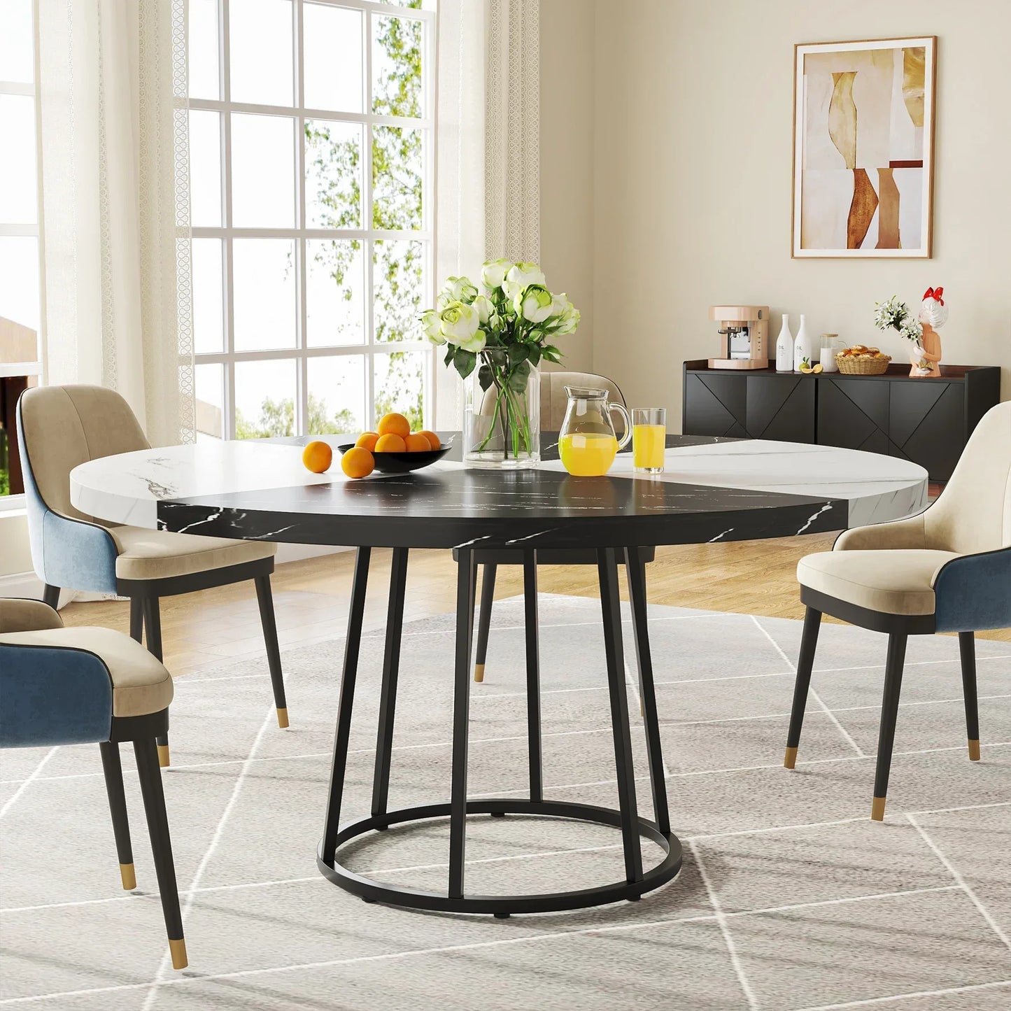 Large Dinner Table with Circle Metal Base