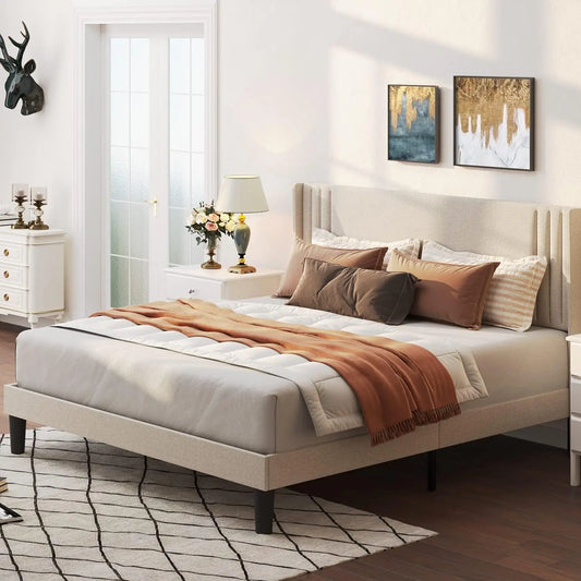 Queen Bed Frame w/Wingback Headboard Easy Assembly