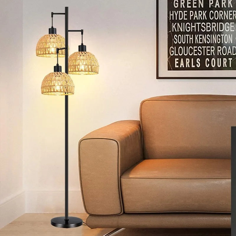 Tree Floor Lamp Rattan for Dining/Living Room