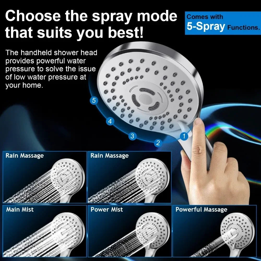 Shower Head Combo w/Adjustable Handheld Long Hose