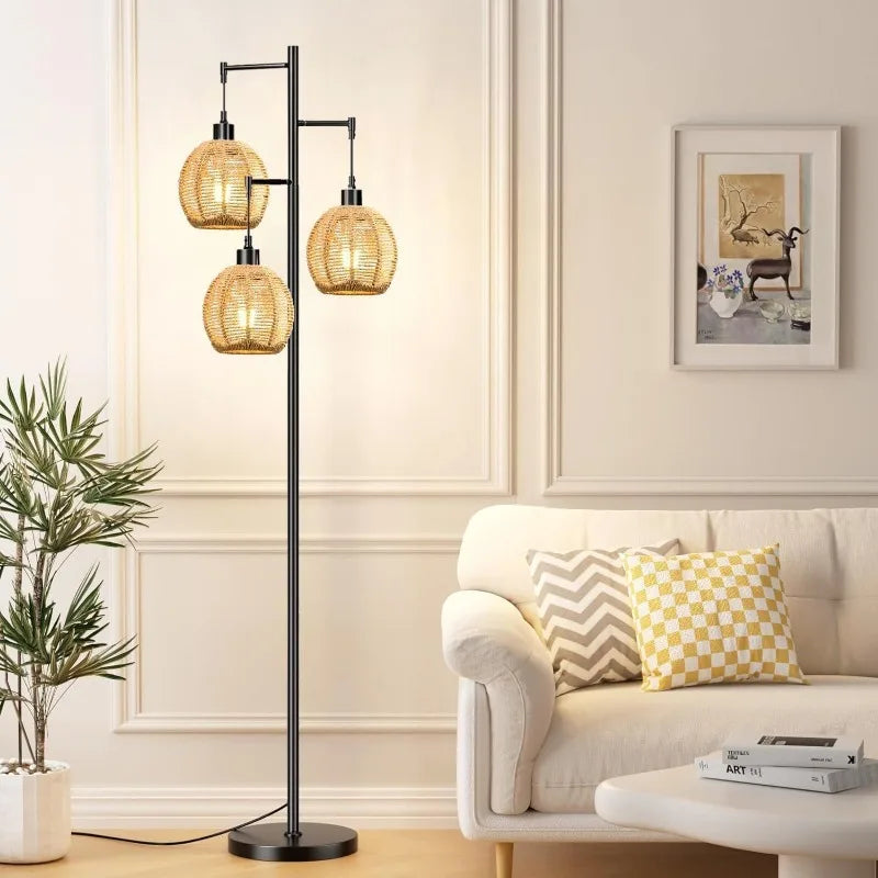 Tree Floor Lamp Rattan for Dining/Living Room