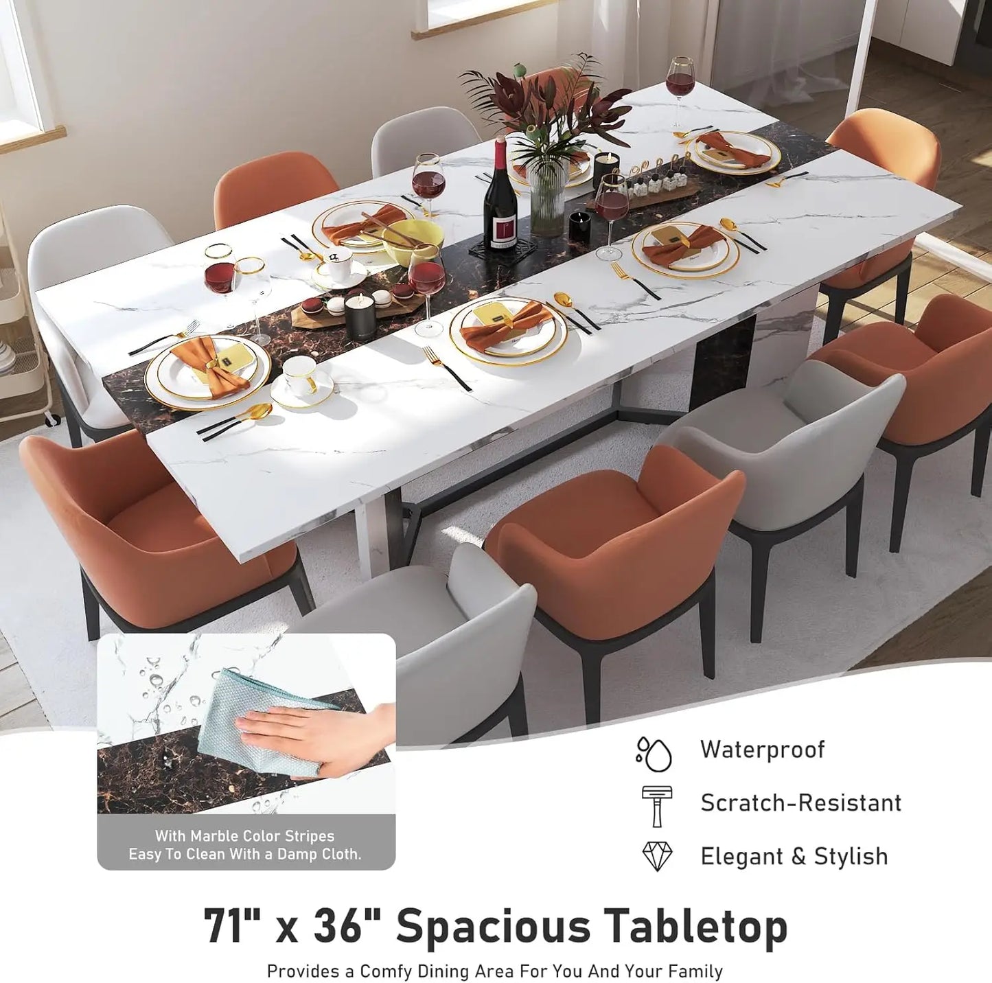 Large Rectangular White Dining Table for 4-8 People