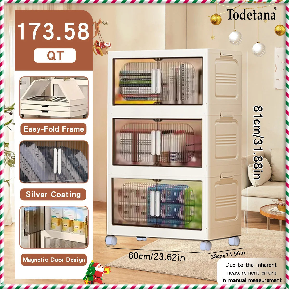Magnetic Door Plastic Storage Cabinet Bins w/Lids