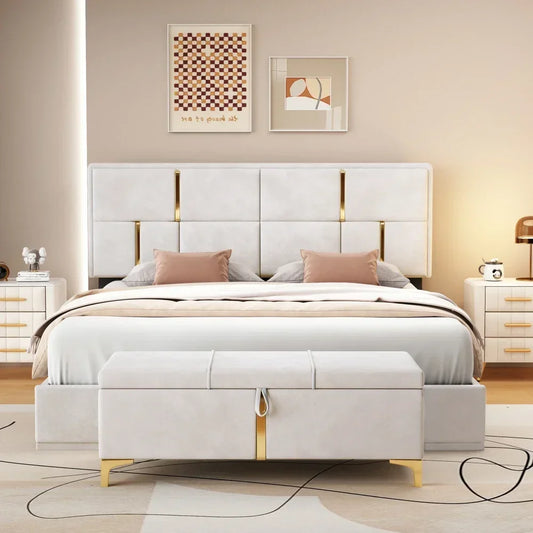 Upholstered Platform Beds with Storage System