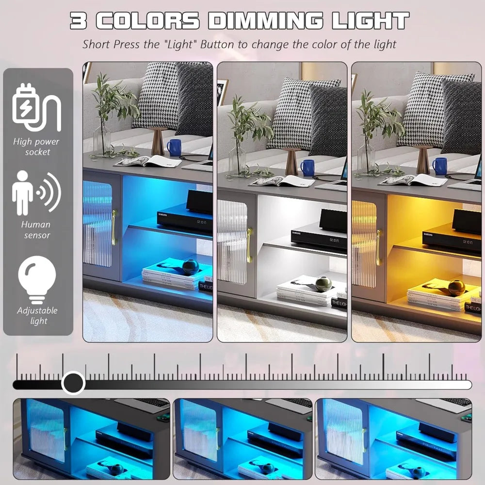 Living Room Table w/Charging Station/Storage/Lighting