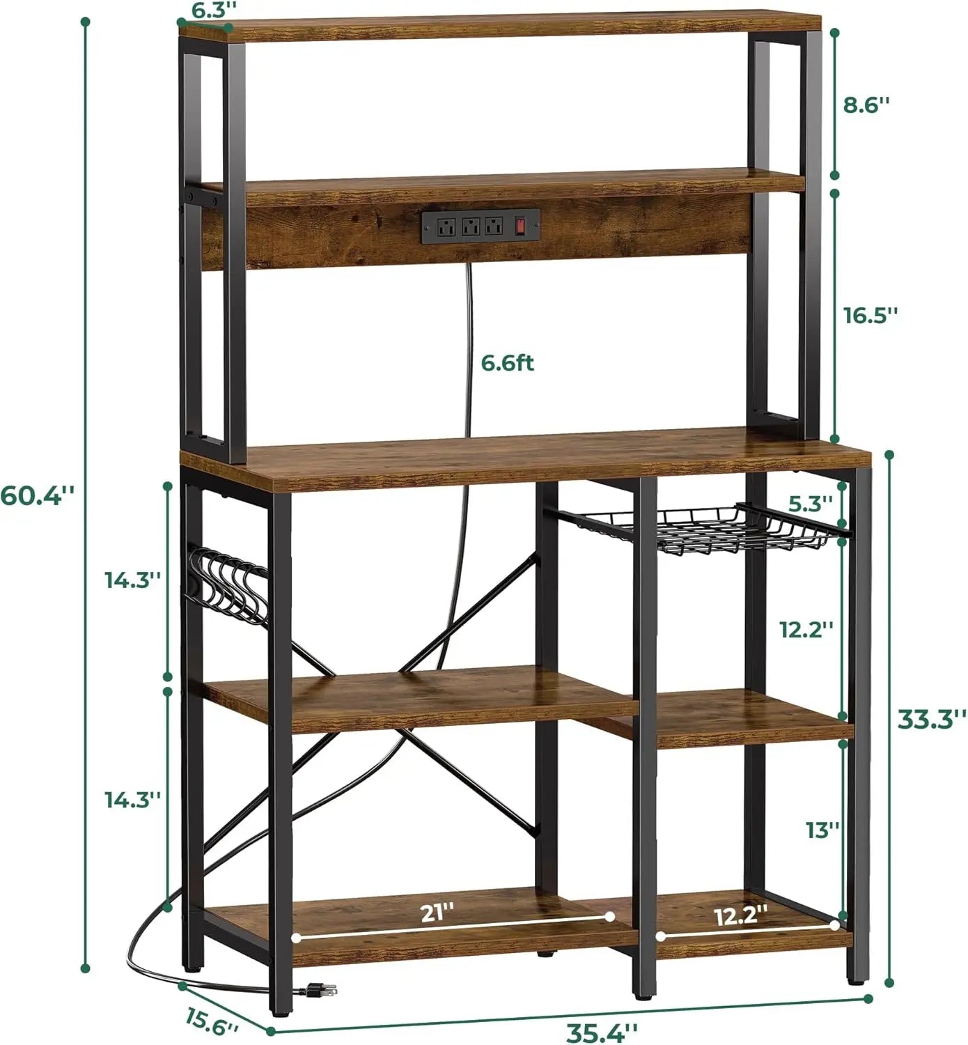 Comfort Corner Bakers Rack w/Power Outlet for Kitchen