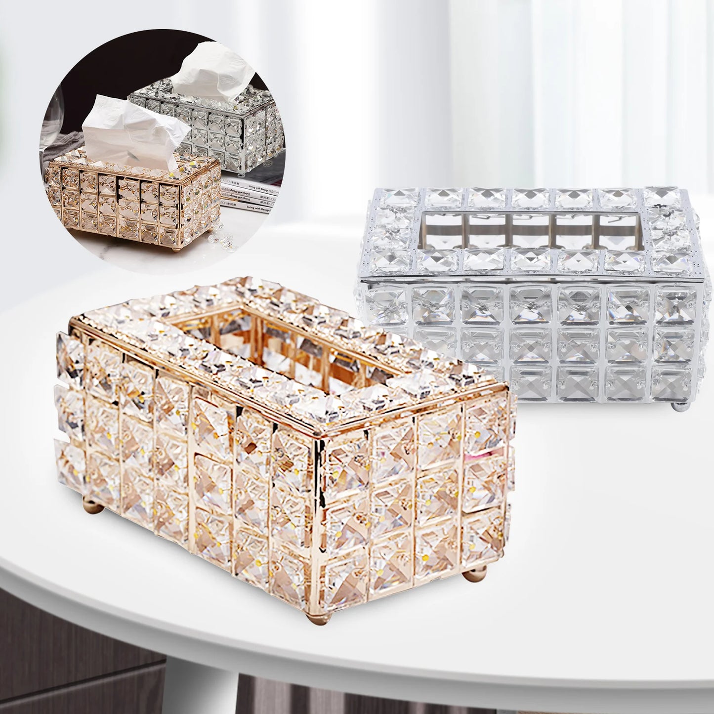 Square Crystal Cube Tissue Box Bedroom/Office