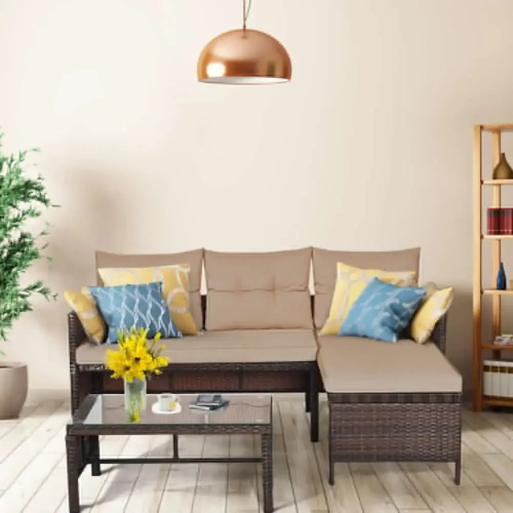 3 PCS Patio Wicker Rattan Sofa Set