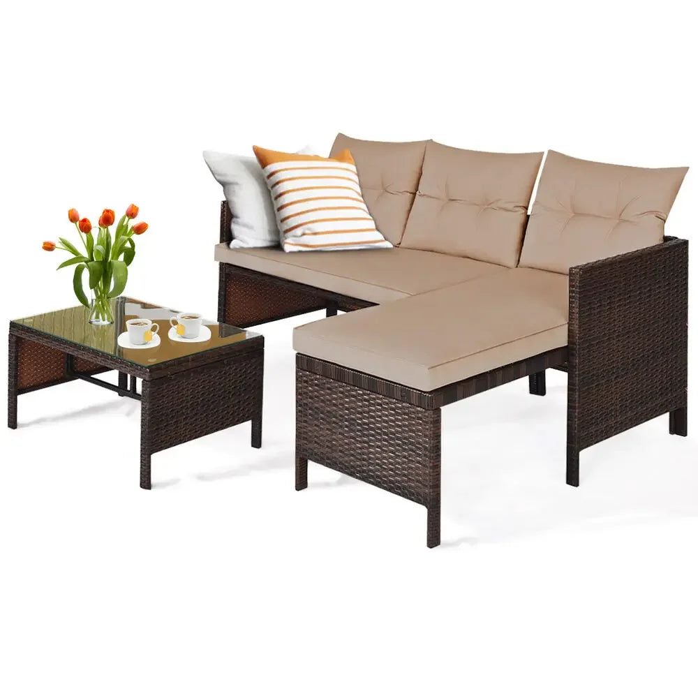 3 PCS Patio Wicker Rattan Sofa Set