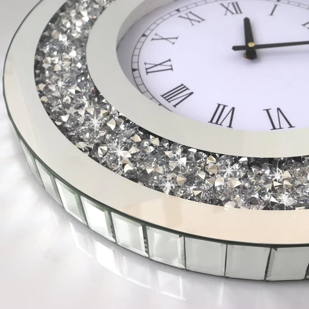 Large Crystal Sparkling Diamond Mirror Wall Clock