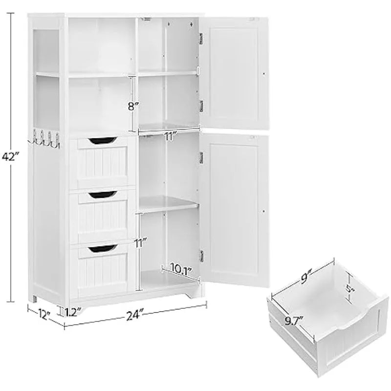 Bathroom Cabinet with 3 Drawers/2 Open Shelves/2 Doors