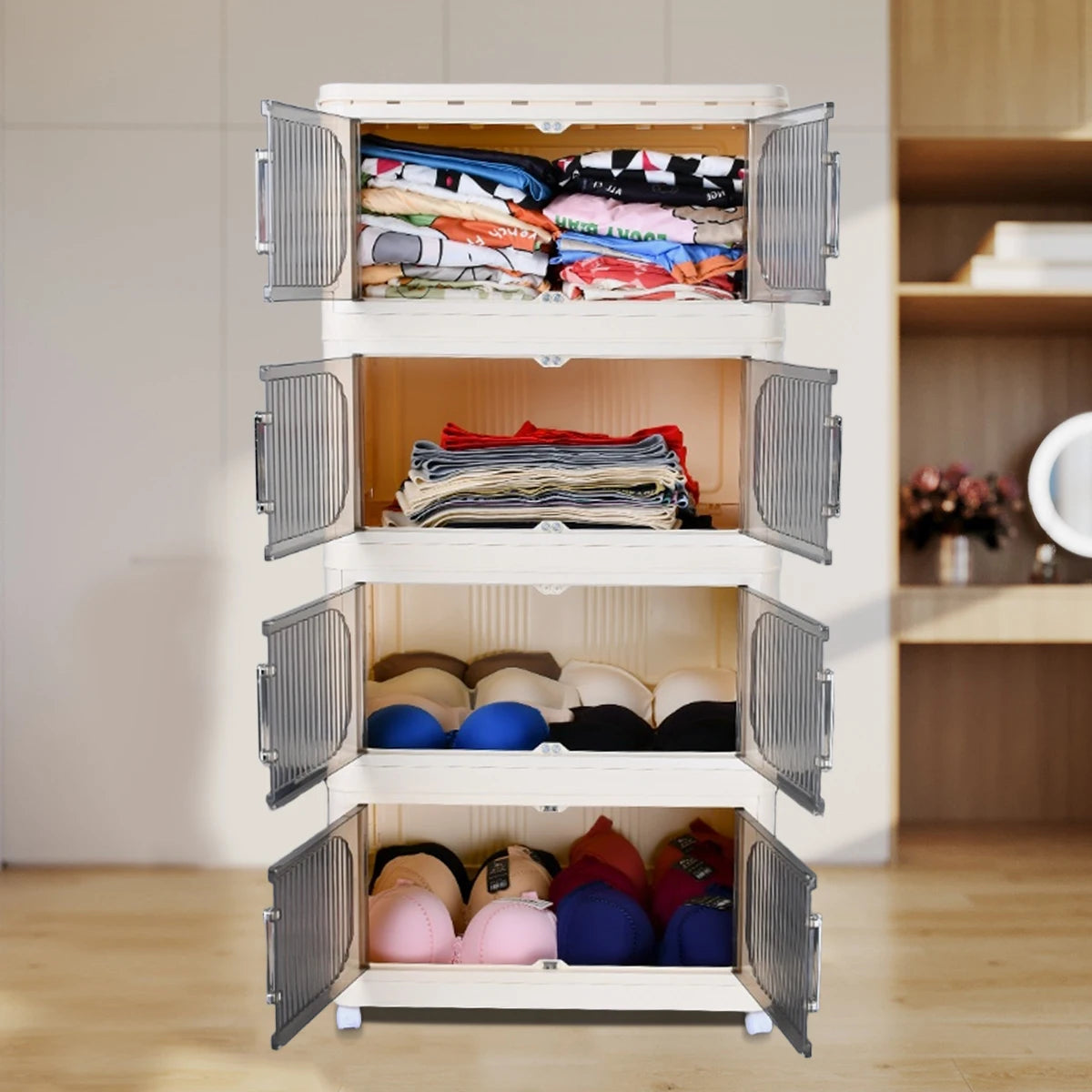Magnetic Door Plastic Storage Cabinet Bins w/Lids